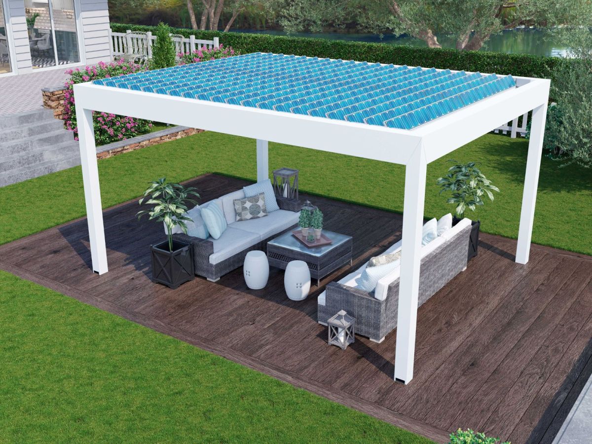 Comfort sostenibile con la pergola bioclimatica fotovoltaica Michelle Sun