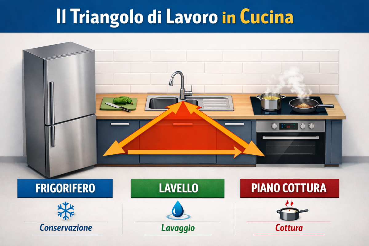 Il triangolo di lavoro in cucina come nasce la progettazione ergonomica di uno spazio Il triangolo di lavoro in cucina come nasce la progettazione ergonomica di uno spazio