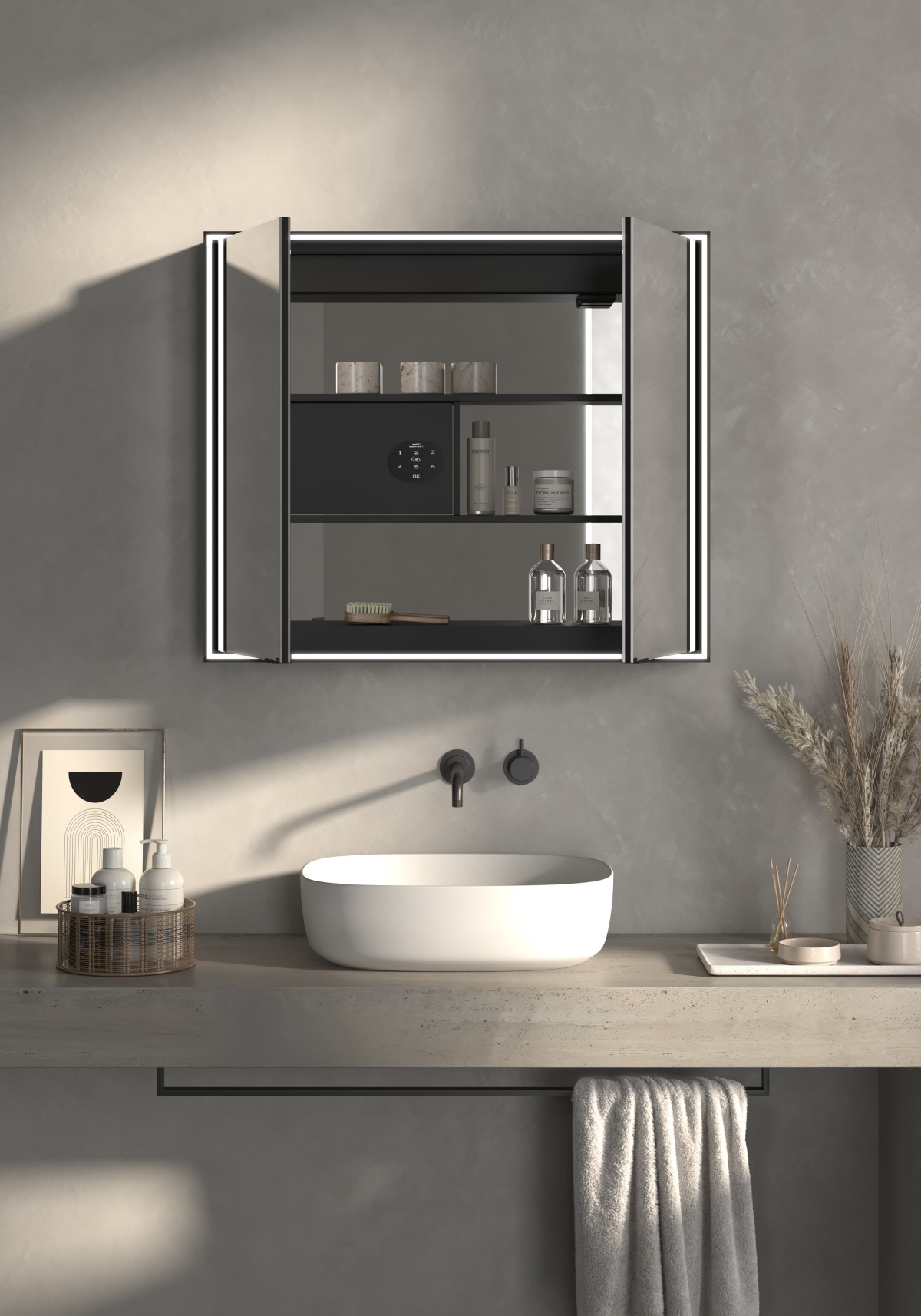 Foggy Cabinet: lo specchio contenitore con cassaforte, luce intelligente e funzione antiappannamento Foggy Cabinet: lo specchio contenitore con cassaforte, luce intelligente e funzione antiappannamento